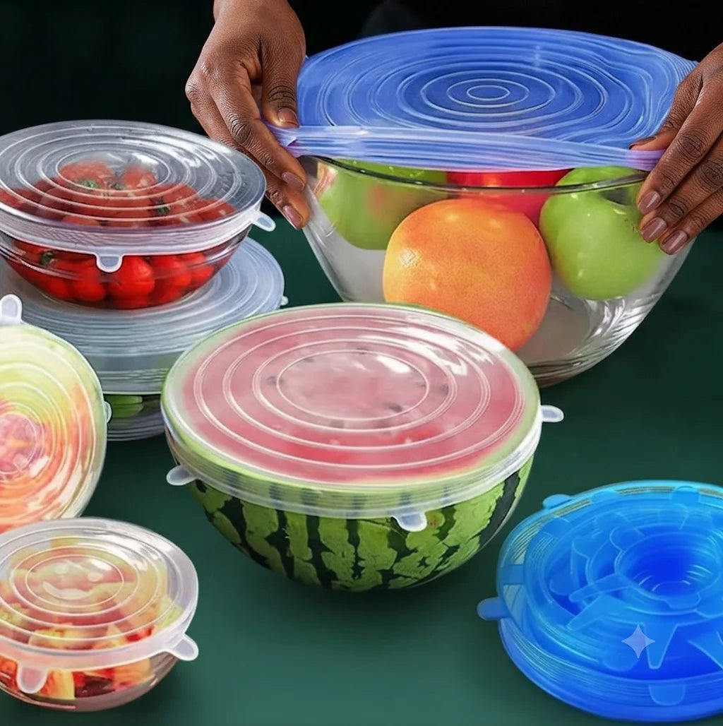 Lot de 6 Couvercles Extensibles en Silicone Réutilisables – La solution pour conserver et protéger vos aliments