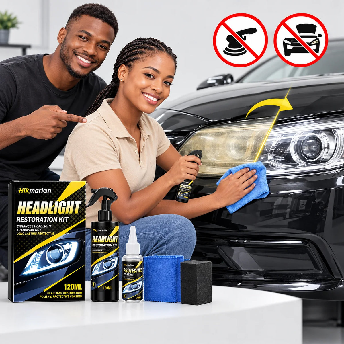 Kit Rénovation Phares de voiture – Redonnez Clarté et Éclat à vos Phares Jaunis en Quelques Minutes, sans Ponçage ni Démontage