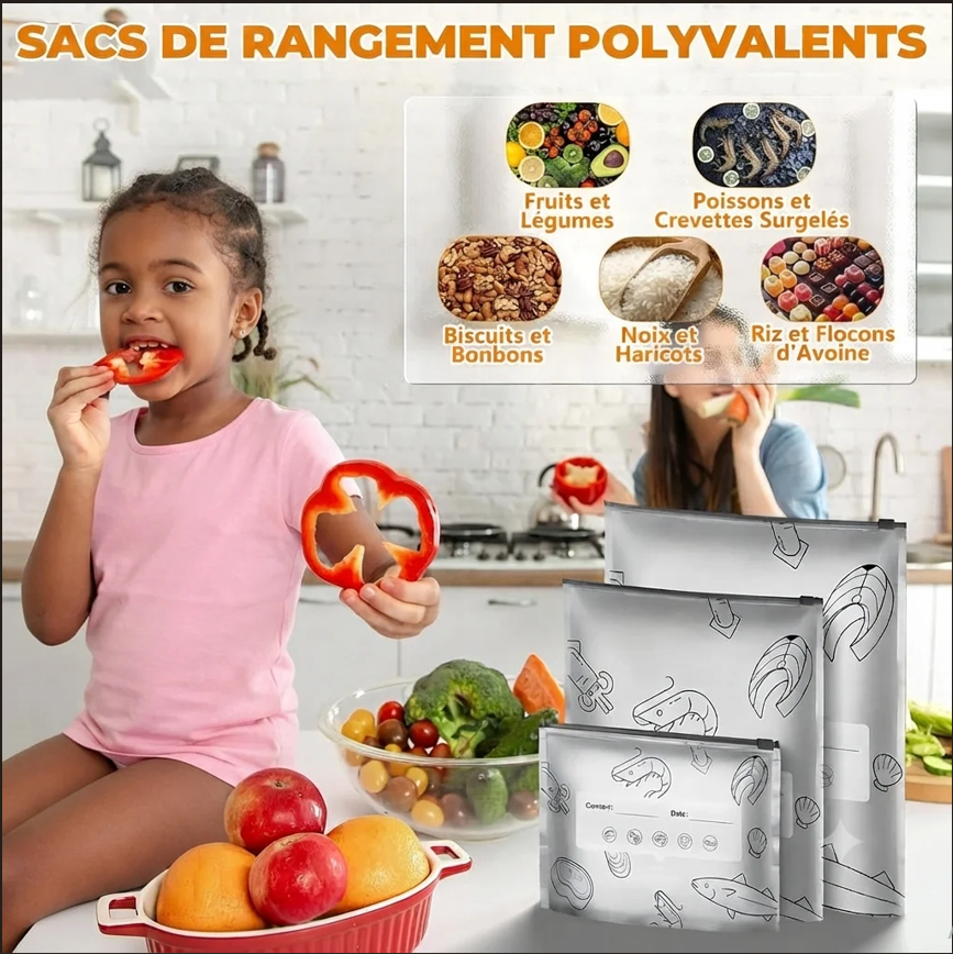 Lot de 10 Sacs Alimentaires Hermétiques Réutilisables en Aluminium – Conservez Vos Aliments Plus Longtemps