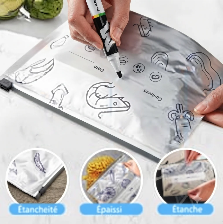 Lot de 10 Sacs Alimentaires Hermétiques Réutilisables en Aluminium – Conservez Vos Aliments Plus Longtemps