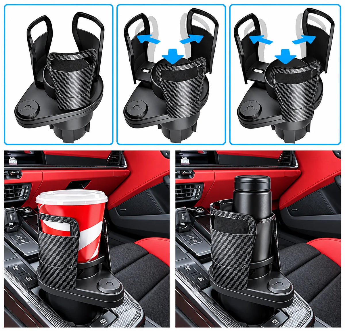 Porte-Gobelet Extensible pour Voiture – Plus d’Espace pour vos Bouteilles, Gobelets et Téléphones