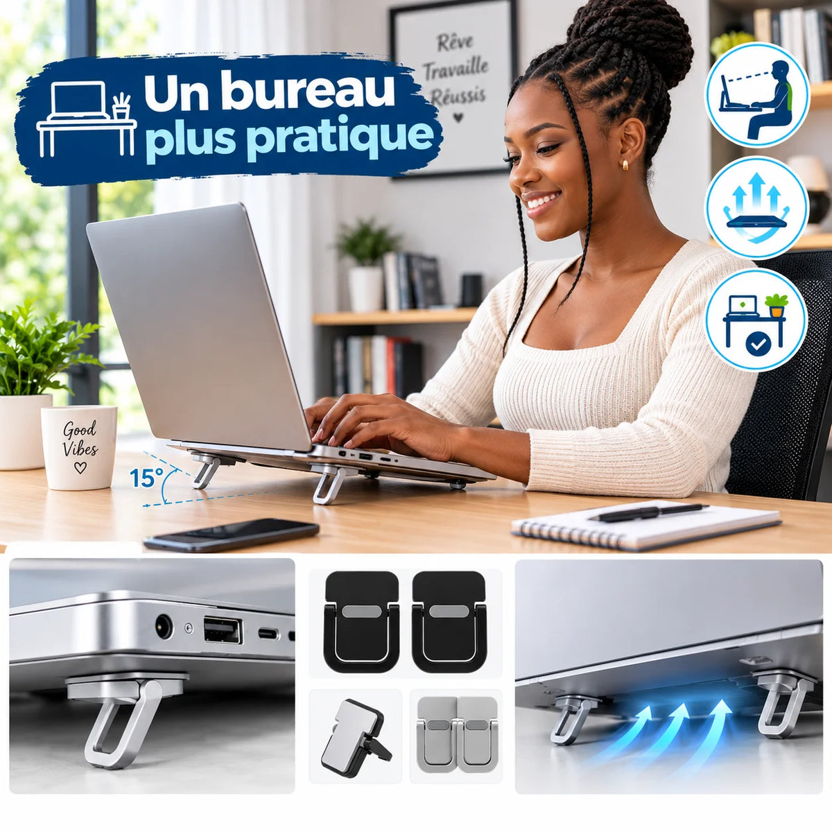 Support Ordinateur Portable Pliable Invisible – Anti-Surchauffe & Frappe Confortable