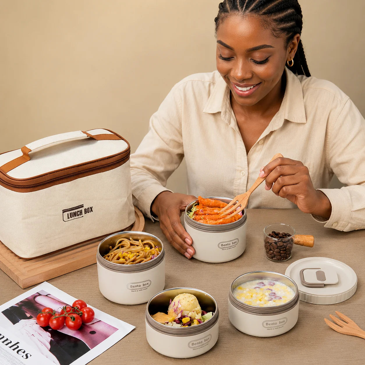 Lunch Box Portable 4 en 1 —  Des repas sains et bien organisés, où que vous soyez.