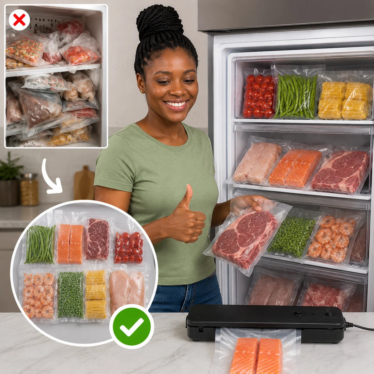 Machine de Mise Sous Vide et Scelleuse Alimentaire + 30 Sachets Inclus – Conservez vos Aliments Frais Plus Longtemps et Réduisez le Gaspillage