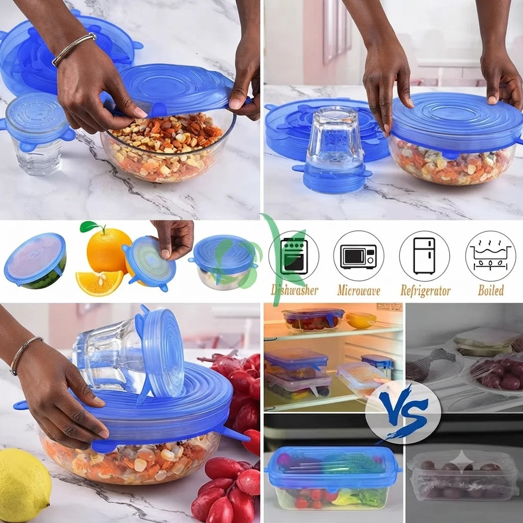 Lot de 6 Couvercles Extensibles en Silicone Réutilisables – La solution pour conserver et protéger vos aliments