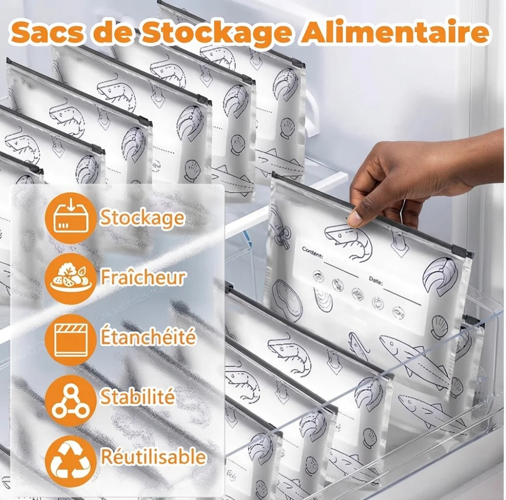 Lot de 10 Sacs Alimentaires Hermétiques Réutilisables en Aluminium – Conservez Vos Aliments Plus Longtemps
