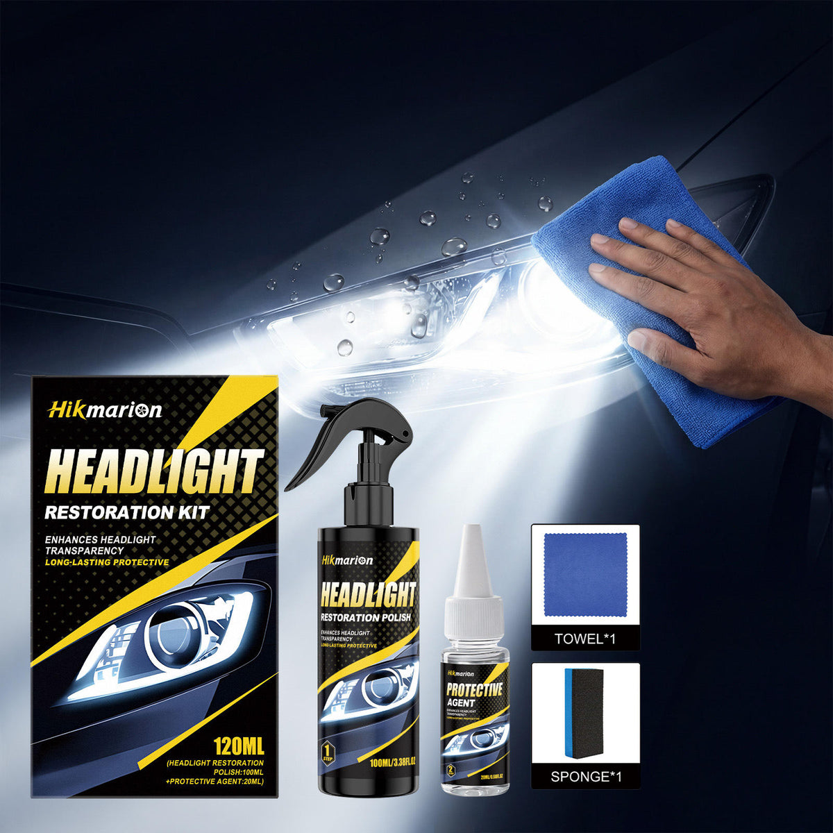 Kit Rénovation Phares de voiture – Redonnez Clarté et Éclat à vos Phares Jaunis en Quelques Minutes, sans Ponçage ni Démontage