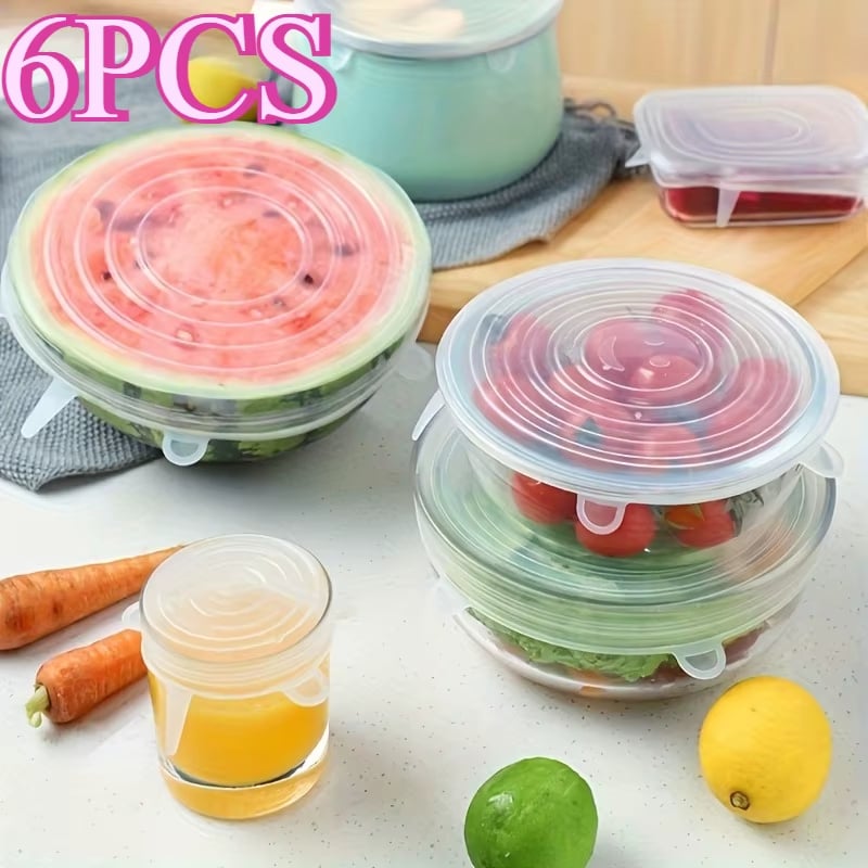 Lot de 6 Couvercles Extensibles en Silicone Réutilisables – La solution pour conserver et protéger vos aliments