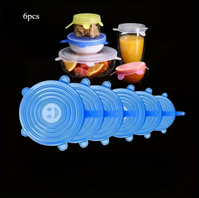 Lot de 6 Couvercles Extensibles en Silicone Réutilisables – La solution pour conserver et protéger vos aliments