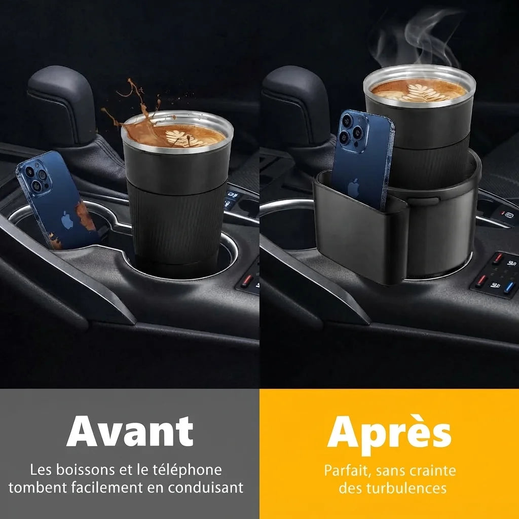 Porte-Gobelet Extensible pour Voiture – Plus d’Espace pour vos Bouteilles, Gobelets et Téléphones