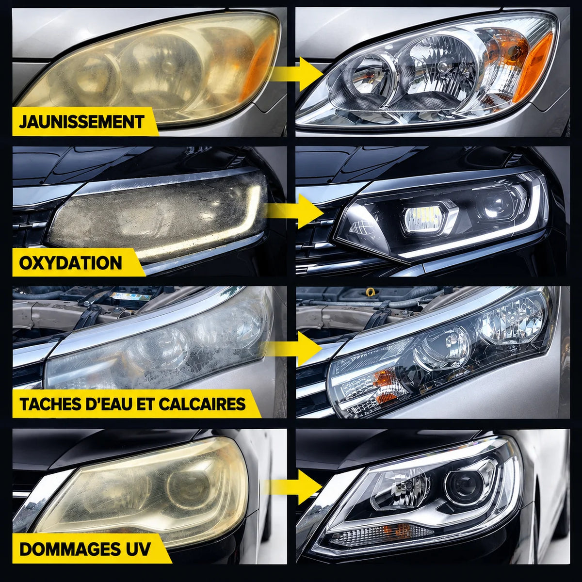 Kit Rénovation Phares de voiture – Redonnez Clarté et Éclat à vos Phares Jaunis en Quelques Minutes, sans Ponçage ni Démontage